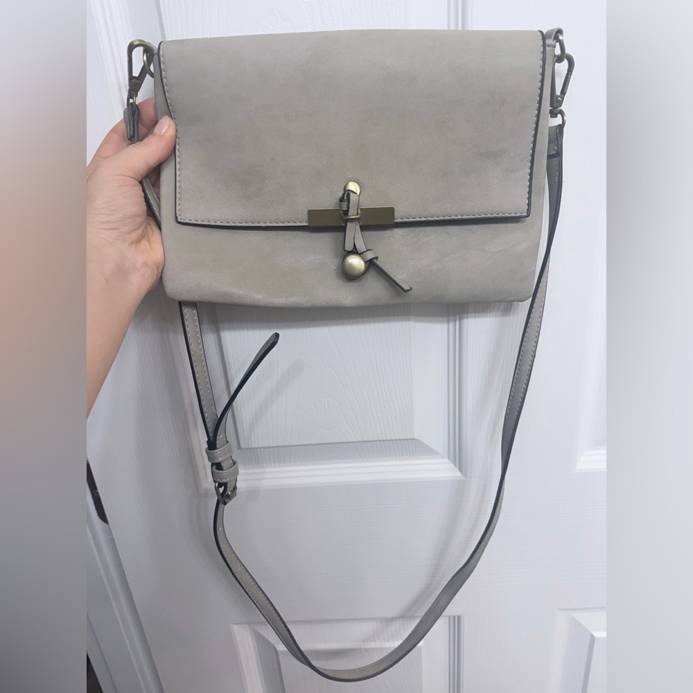 Francesca's Collections Light Gray Suede Crossbody with Toggle Accent